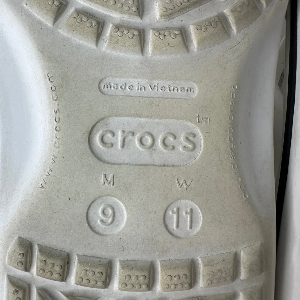 Crocs Crocband Flip Flops White Black 11033 Beach Sandals Mens 9 Womens 11